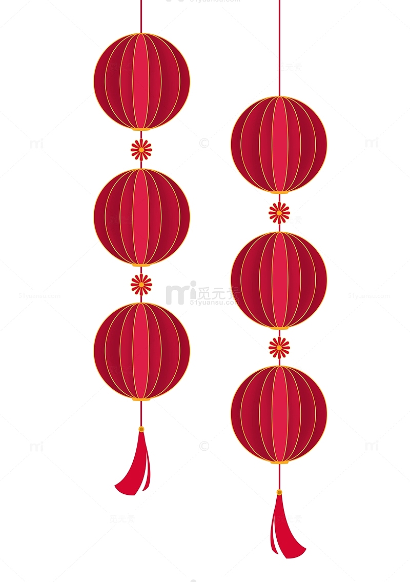 卡通喜庆红色国庆中式传统灯笼串元素