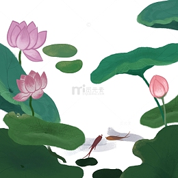 荷花满塘莲花国风手绘图