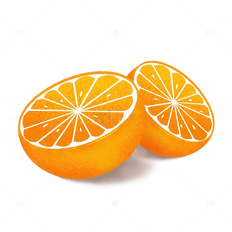 手绘橙子 橙色水果 切开的橙子 香橙