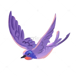 紫色小鸟手绘元素
