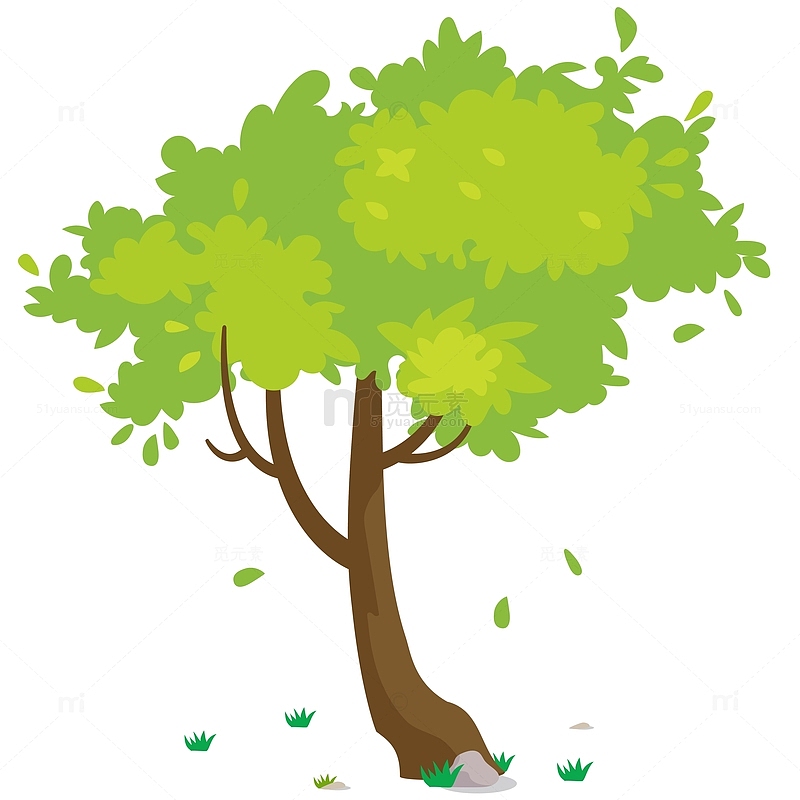 绿色卡通落叶的大树矢量元素