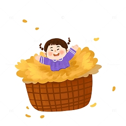 秋天秋季秋分女孩玩落叶可爱手绘元素