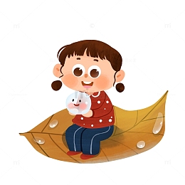 白露节气之坐在叶子上的女孩可爱手绘元素