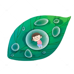 白露之女孩与露珠可爱手绘
