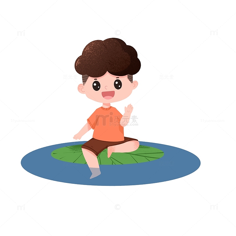 夏季男孩坐在水池上避暑免抠元素