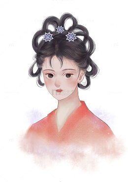 红色系古风美少女水彩手绘图