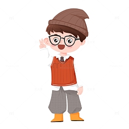 手绘文艺男孩剪刀手手势免抠元素