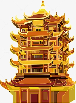 黄色描边黄鹤楼国庆手绘图