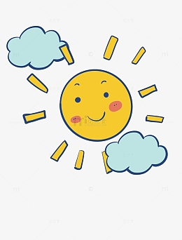黄色太阳白云手绘元素