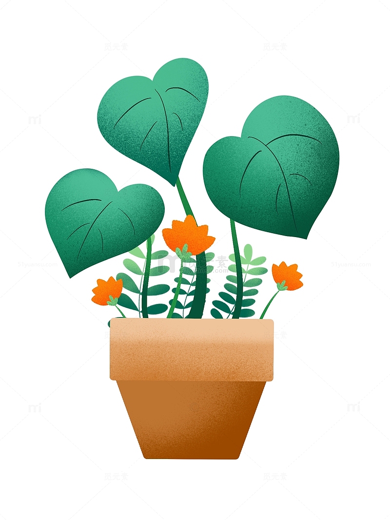 绿色植物盆栽叶子盆景装饰卡通可爱手绘元素