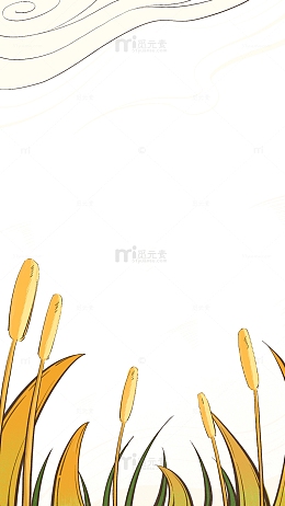 黄色白露芦苇祥云杂草装饰国潮手绘图