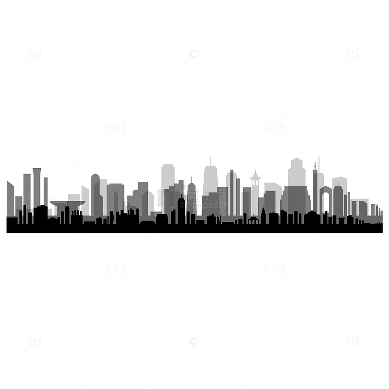 黑色城市建筑剪影矢量插图