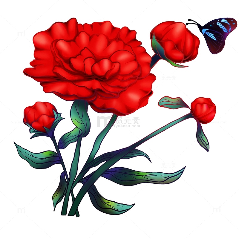 红色手绘玫瑰花元素