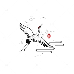 黑白手绘古风白露鹤大雁元素