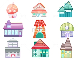 扁平卡通梦幻房子元素素材