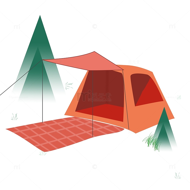 旅游手绘户外露营红色帐篷插画