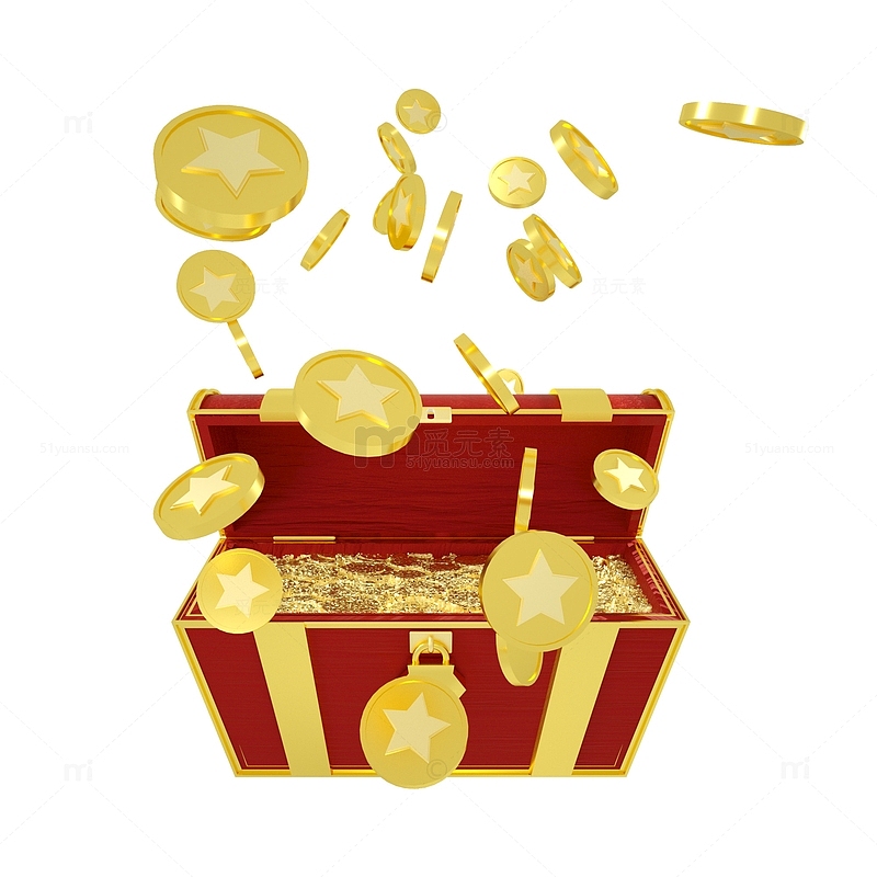 3D立体金币金币箱子宝箱红色宝箱