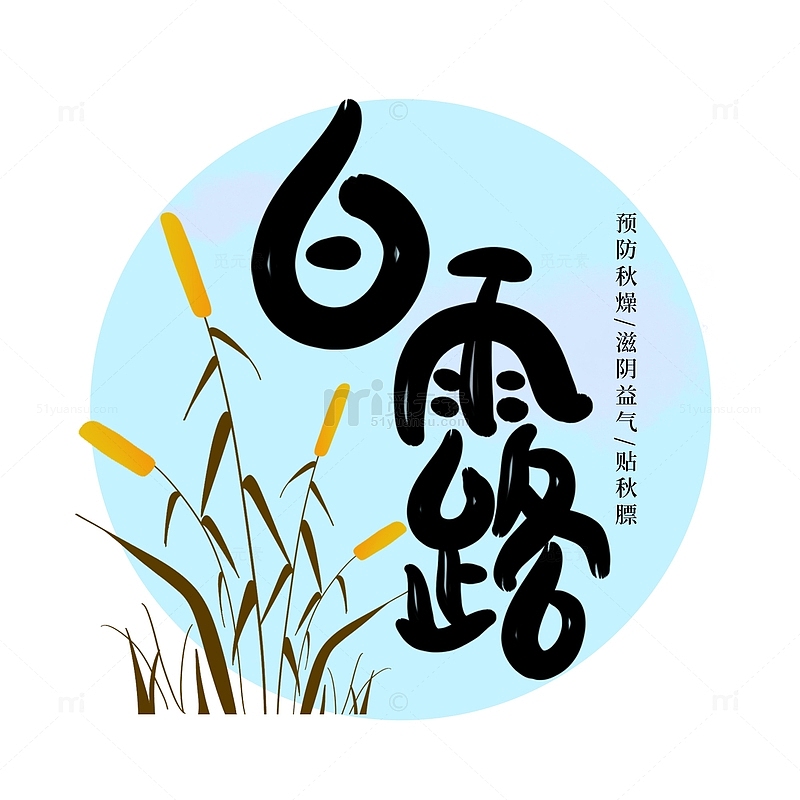黑色白露芦苇稻草秋季二十四节气艺术字