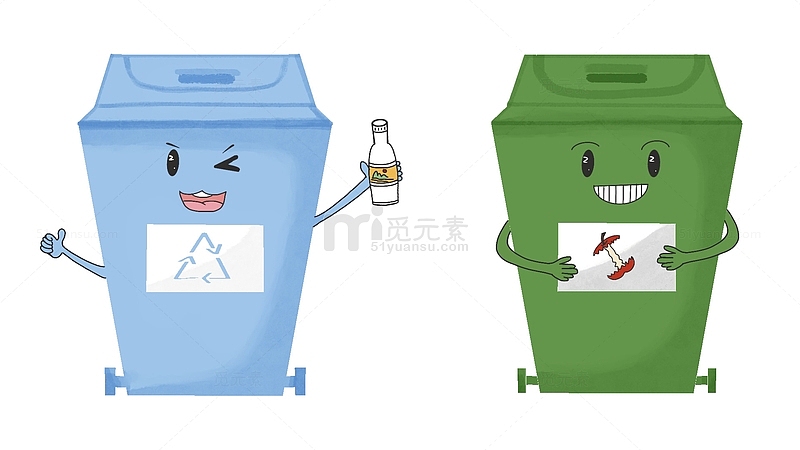 扁平风垃圾桶垃圾分类环保循环简约插画