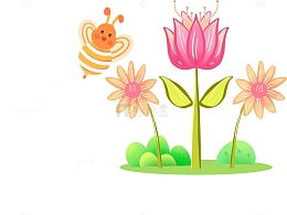 蜜蜂卡通花朵元素PNG素材元素