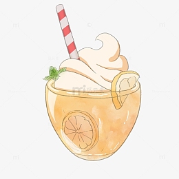 橙色清新水彩奶盖冰淇淋橙子饮品果茶手绘图