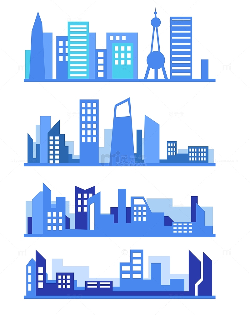 扁平卡通矢量几何城市建筑剪影