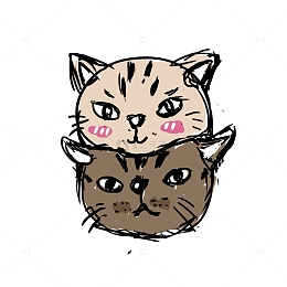 两只可爱猫咪卡通手绘线条情侣