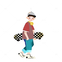 红绿撞色扁平风滑板男孩健身手绘图