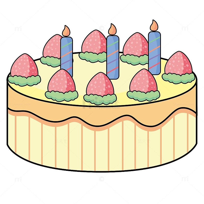 暖色卡通生日蛋糕手绘元素