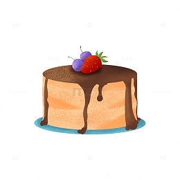巧克力草莓蛋糕手绘插画元素
