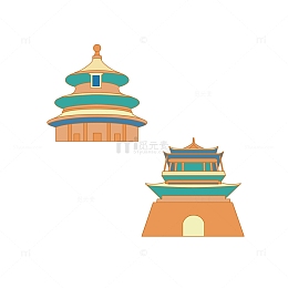 线性描边风北京标志建筑元素