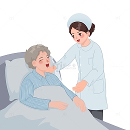 医疗卡通医护人员照顾老人手绘图