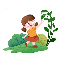 卡通手绘白露节气女孩开心接露水免抠元素