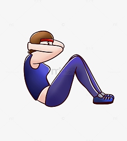 蓝色手绘健身减肥仰卧起坐锻炼卡通元素