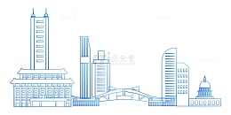 蓝色线条简约城市建筑大厦地产房子