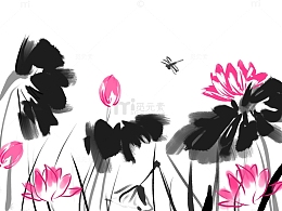 国画荷花手绘元素