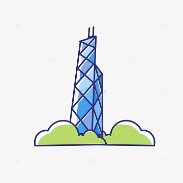蓝色手绘地标建筑城市建筑塔卡通图标元素