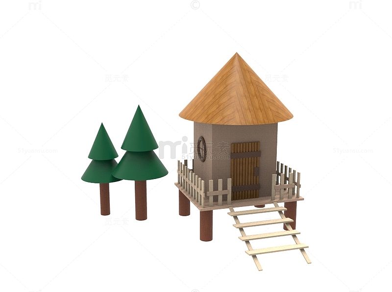 3D卡通立体小木屋