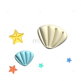 沙滩海边3D立体贝壳海星