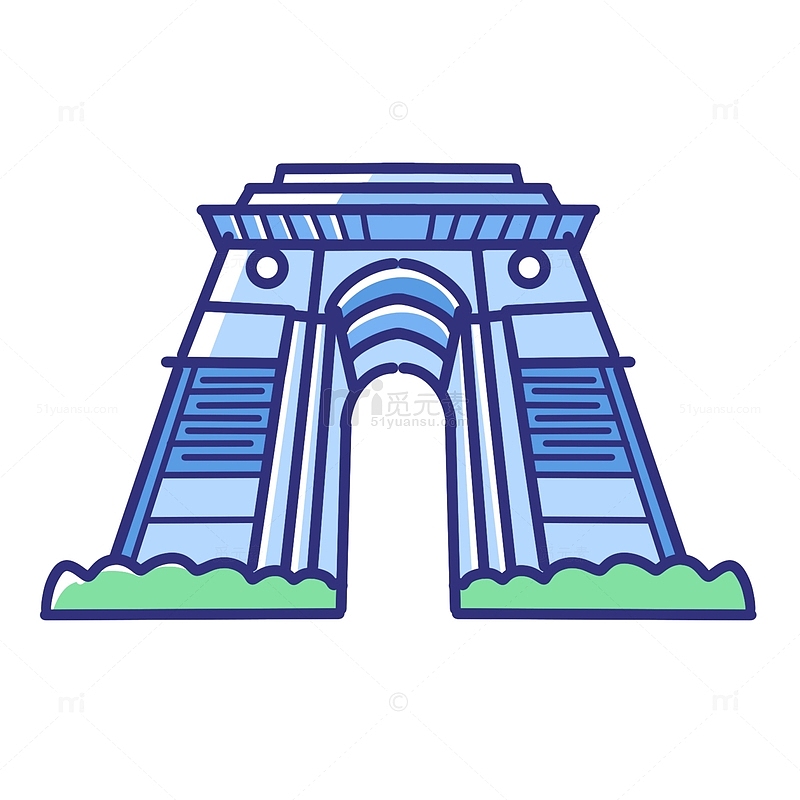 蓝色手绘建筑城市地标拱门图标元素