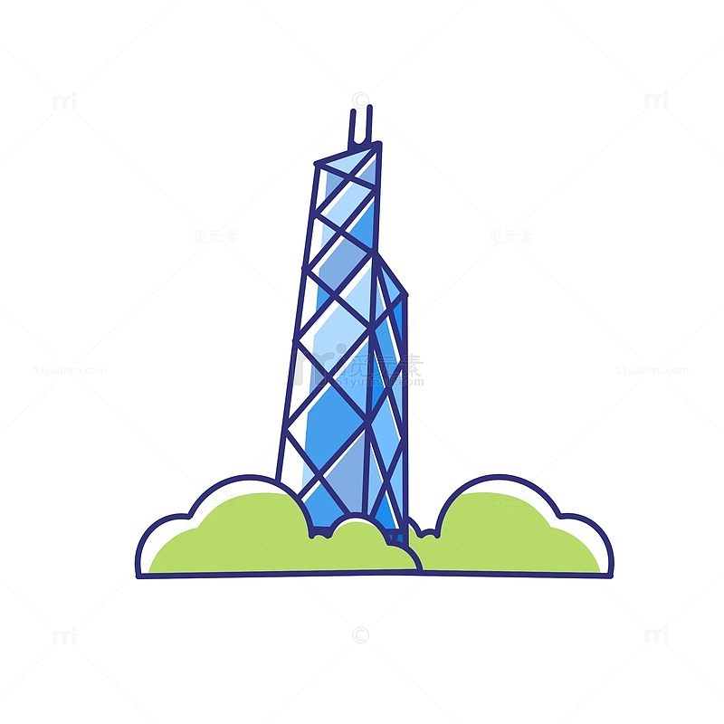 蓝色手绘地标建筑城市建筑塔卡通图标元素