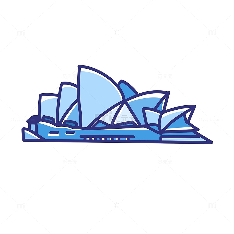 蓝色手绘悉尼歌剧院城市建筑地标建筑元素
