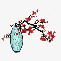 红色古风水墨梅花插花