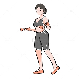 灰色健身哑铃努力女性人物手绘图