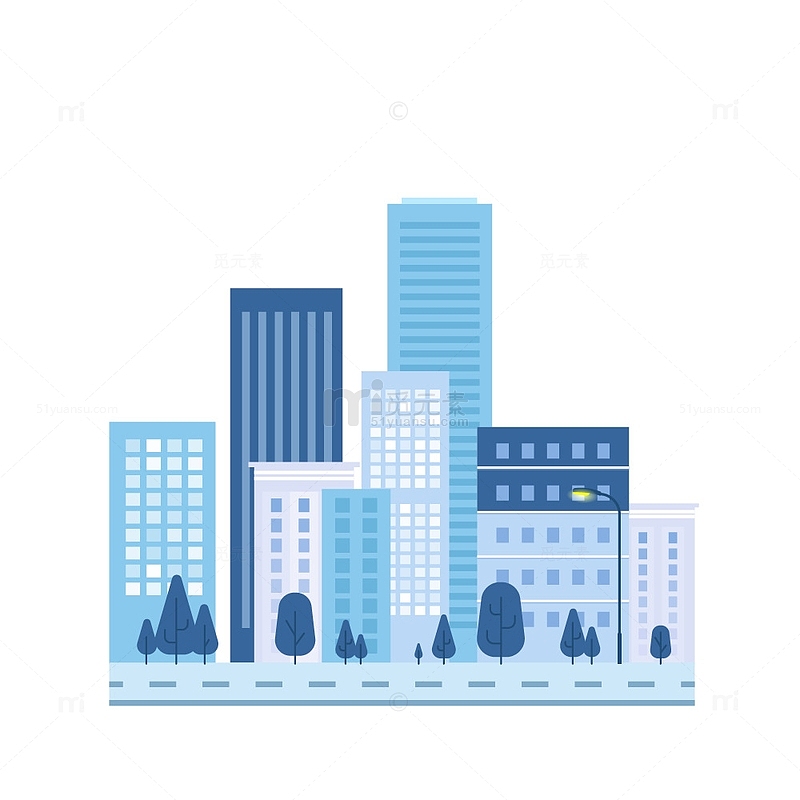 蓝色小清新扁平化现代城市建筑