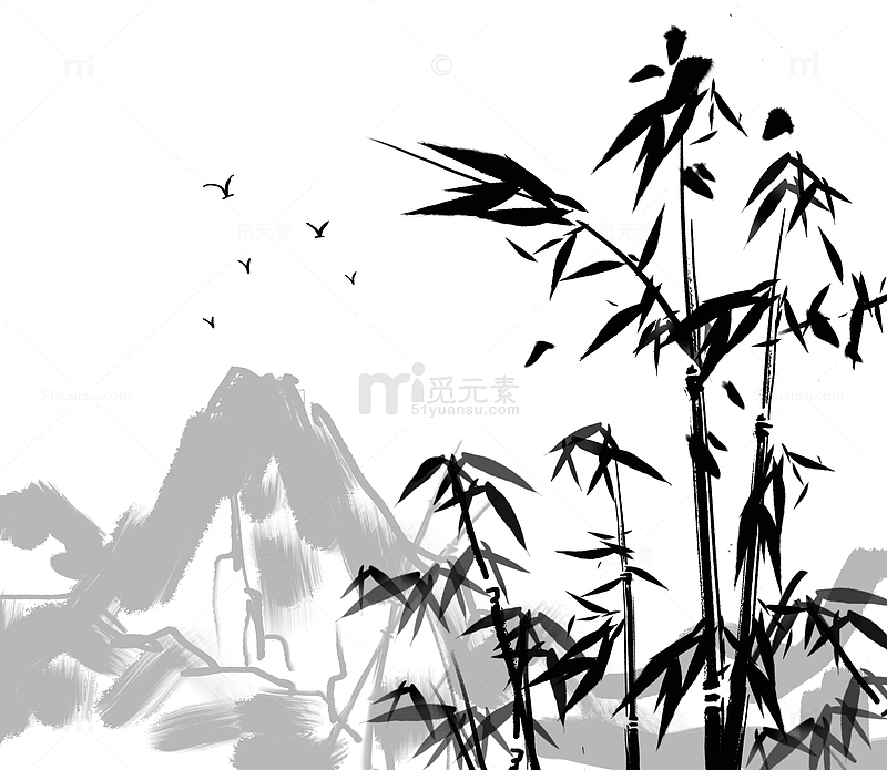 黑白水墨国画竹子手绘元素