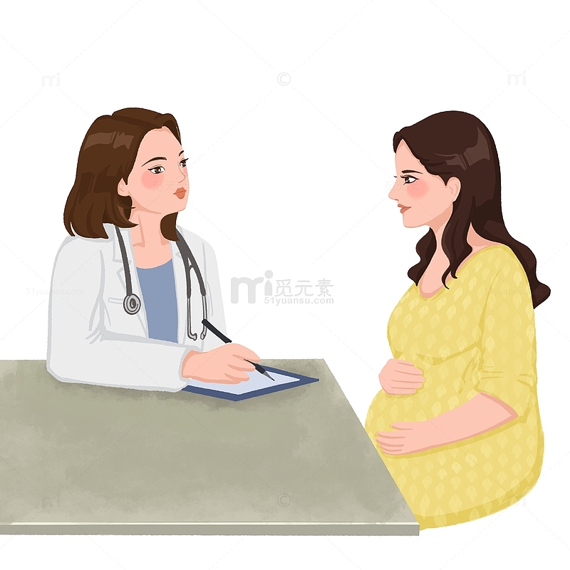 卡通孕妇产检医疗手绘图