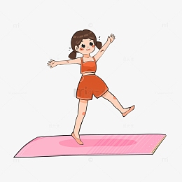 红色健身瑜伽跳操运动女生手绘人物