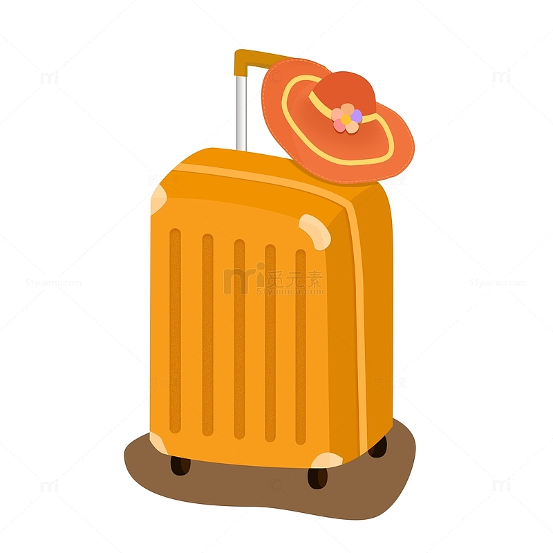 黄色橙色旅游行李箱太阳帽插画