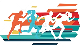 卡通手绘跑步人物剪影彩色